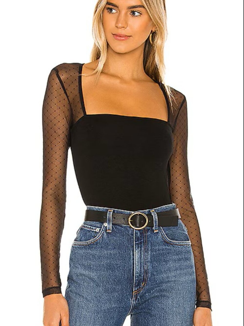 Lovers + Friends Elisabetta Black Mesh Sleeve Bodysuit. Size M